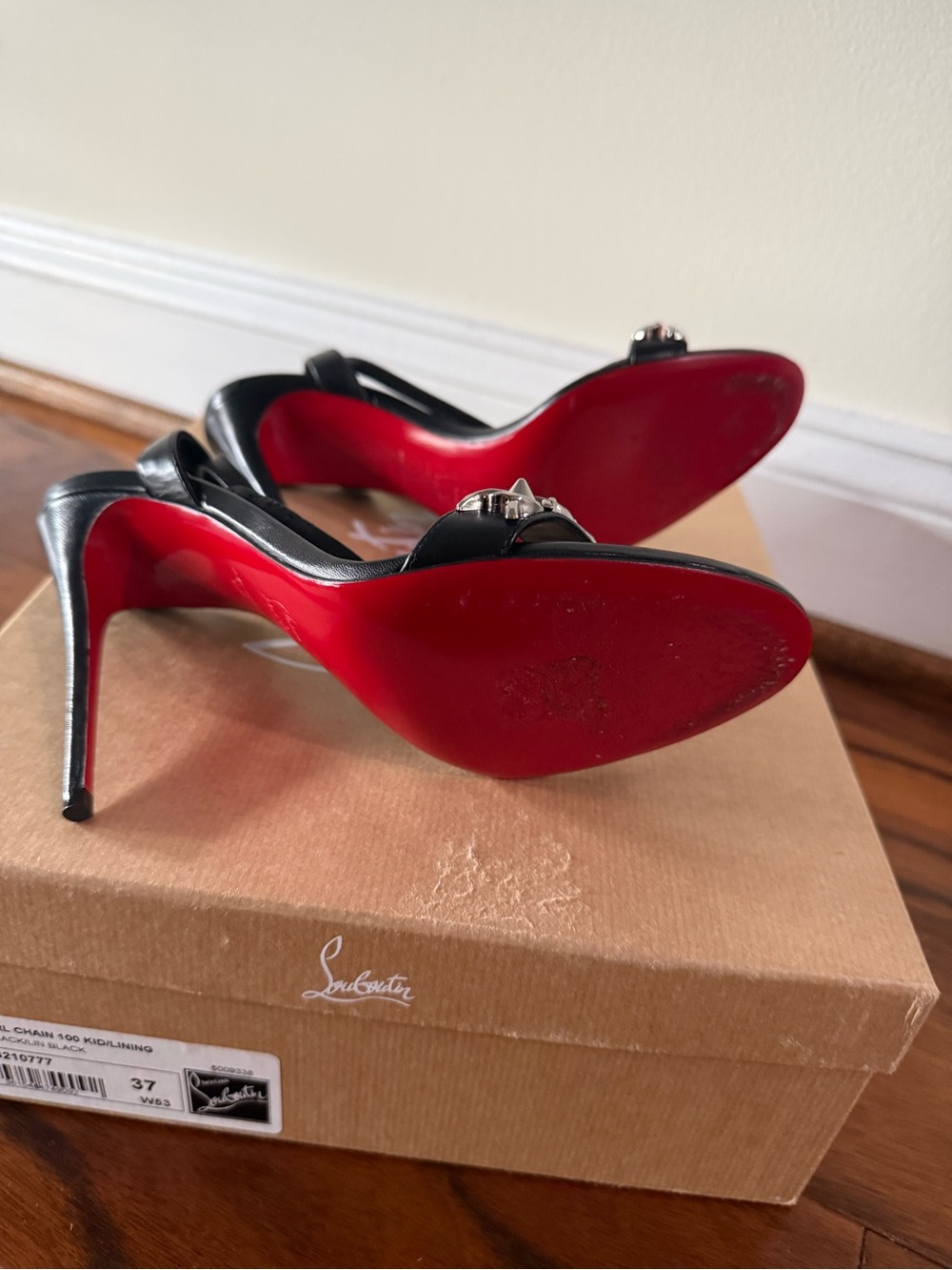 Christian Louboutin Black Leather Slingback Pumps with Red Soles